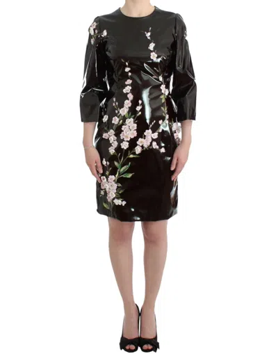 Dolce & Gabbana Patent Floral Handpainted Dress In Black