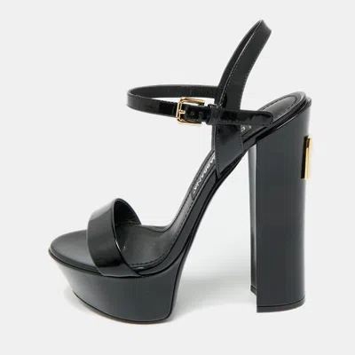 Pre-owned Dolce & Gabbana Black Patent Leather Ankle Strap Platform Sandals Size 38.5