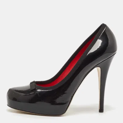 Pre-owned Dolce & Gabbana Black Patent Leather Bow Platform Pumps Size 40