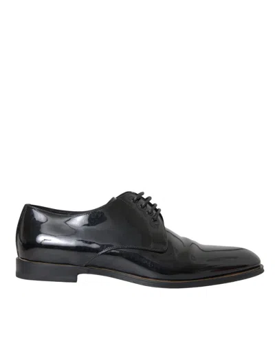 Pre-owned Dolce & Gabbana Black Patent Leather Derby Formal Dress Men's Shoes ()