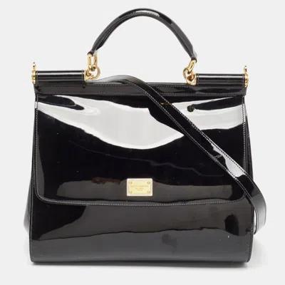 Pre-owned Dolce & Gabbana Black Patent Leather Large Miss Sicily Top Handle Bag