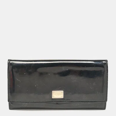 Pre-owned Dolce & Gabbana Black Patent Leather Logo Flap Continental Wallet