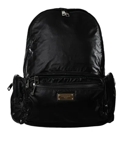 Dolce & Gabbana Black Patent Leather Logo Plaque Backpack Men's Bag