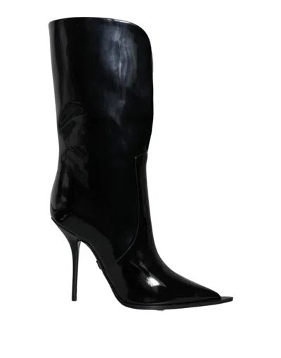 Dolce & Gabbana Patent Leather Pointed Ankle Boots Stiletto Heel In Black