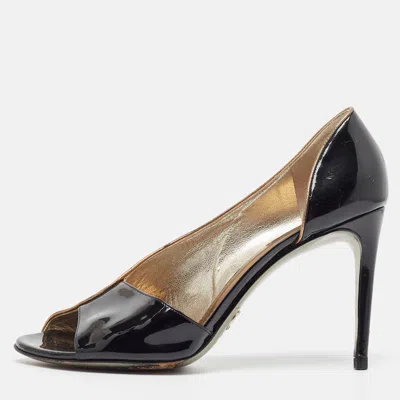 Pre-owned Dolce & Gabbana Black Patent Leather Open Toe D'orsay Pumps Size 41
