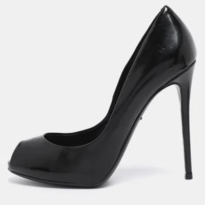 Pre-owned Dolce & Gabbana Black Patent Leather Peep Toe Pumps Size 37