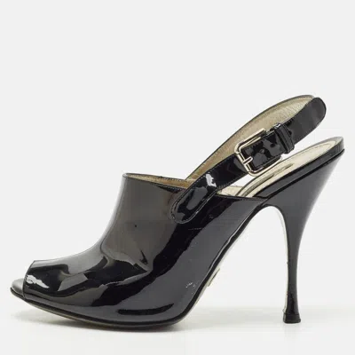 Pre-owned Dolce & Gabbana Black Patent Leather Peep Toe Slingback Pumps Size 41