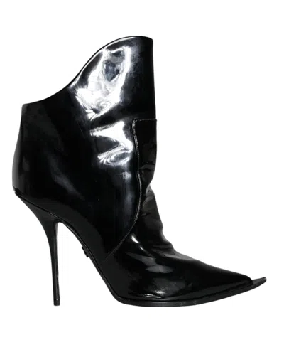 Pre-owned Dolce & Gabbana Black Patent Leather Pointed Ankle Boot Women's Shoes ()