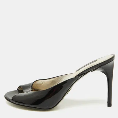 Pre-owned Dolce & Gabbana Black Patent Leather Slide Sandals Size 38.5
