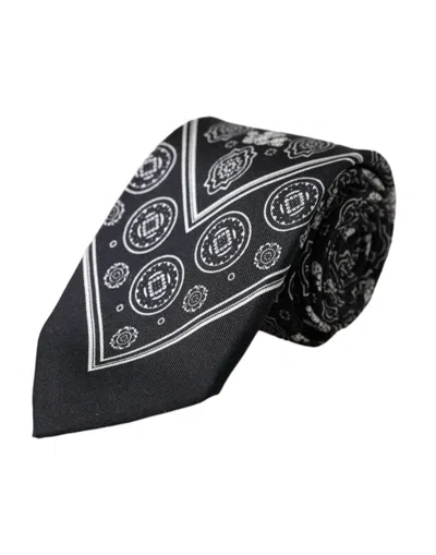 Dolce & Gabbana Black Patterned 100%silk Adjustable Tie