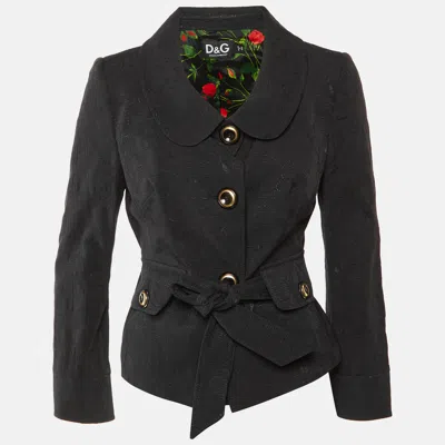 Pre-owned Dolce & Gabbana Black Patterned Cotton Button Front Belted Jacket M