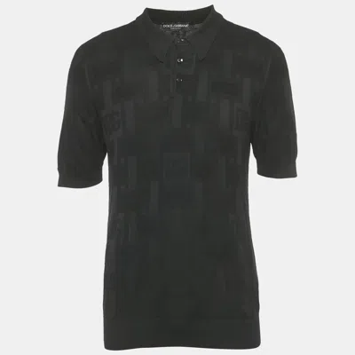 Pre-owned Dolce & Gabbana Black Patterned Silk Jersey Polo T-shirt Xl