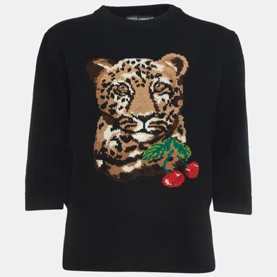 Pre-owned Dolce & Gabbana Black Patterned Wool Blend Jumper L