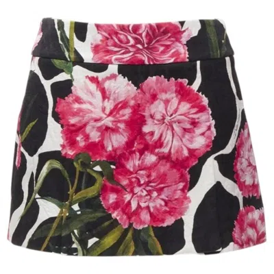 Pre-owned Dolce & Gabbana Dolce Gabbana Black Pink Carnation Floral Print Jacquard Mini Skirt It38 Xs