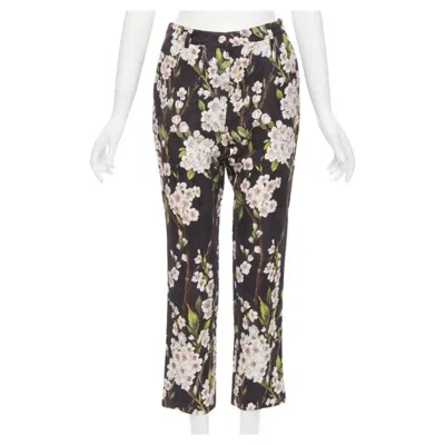 Pre-owned Dolce & Gabbana Dolce Gabbana Black Pink Floral Blossom Print Jacquard Cropped Pants It36 Xxs