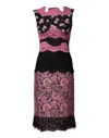 Dolce & Gabbana Black Pink Floral Lace Silk Sheath Dress In Multi