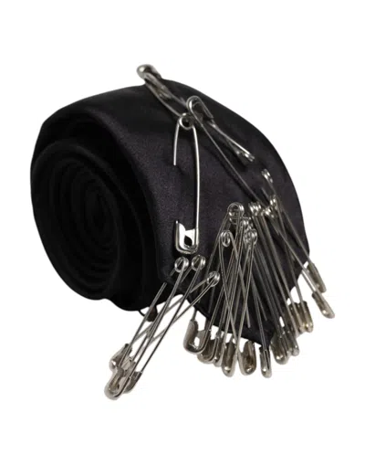Dolce & Gabbana Black Pins Embellished Adjustable Neckmen's Men's Tie
