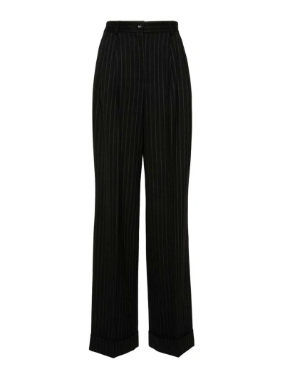 Dolce & Gabbana Black Pinstripe Logo Button Trousers