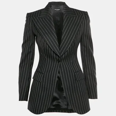 Pre-owned Dolce & Gabbana Black Pinstripe Wool Blend Regular Fit Blazer S