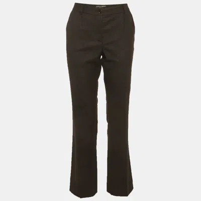 Pre-owned Dolce & Gabbana Black Pinstripe Wool Trousers M