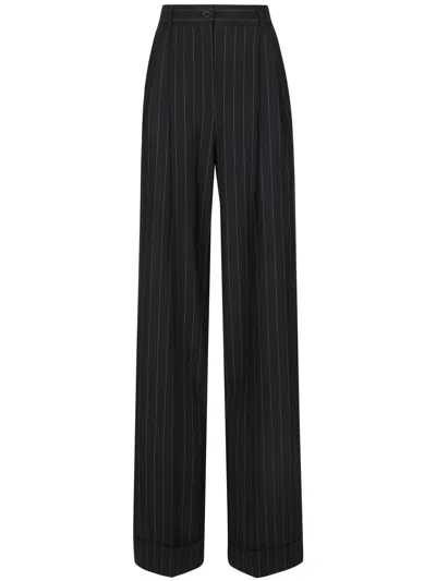 DOLCE & GABBANA DOLCE & GABBANA BLACK PINSTRIPED WOOL TROUSERS