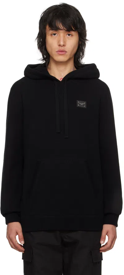 Dolce & Gabbana Black Plaque Hoodie In Nero