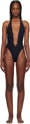 Dolce & Gabbana Black Plunging Neck & Belt Swimsuit In N0000 Nero