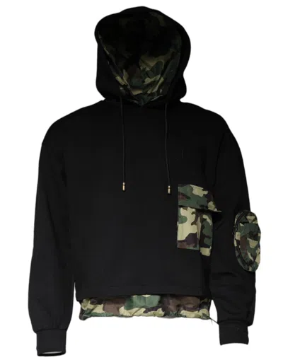 Pre-owned Dolce & Gabbana Black Pocket Cottonhooded Sweatshirt Men's Sweater ()