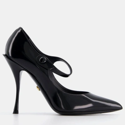 Pre-owned Dolce & Gabbana Black Pointed Patent Mary Jane Heels With Strap Detail Size Eu 38
