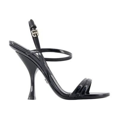 Dolce & Gabbana Black Polished Calf Leather Sandals
