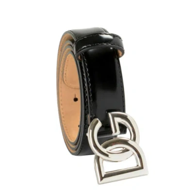 Pre-owned Dolce & Gabbana Black Polished Leather Metal Double Buckle Belt Us 32 It 80