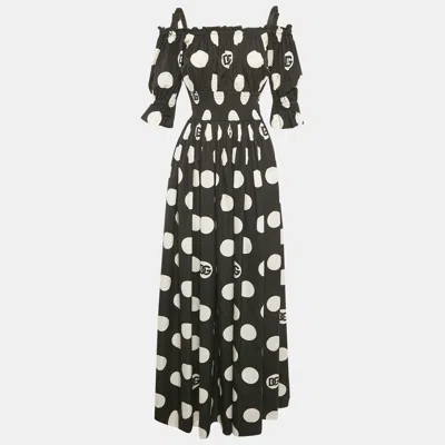 Pre-owned Dolce & Gabbana Black Polka Dot Cotton Maxi Dress Xs