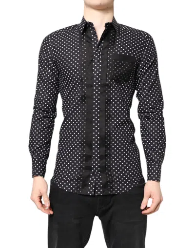 Dolce & Gabbana Black Polka Dot Long Sleeves Gold Formal Shirt