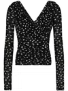 Dolce & Gabbana Stretch Tulle Top With Crossover Neckline And Polka Dot Print In Black