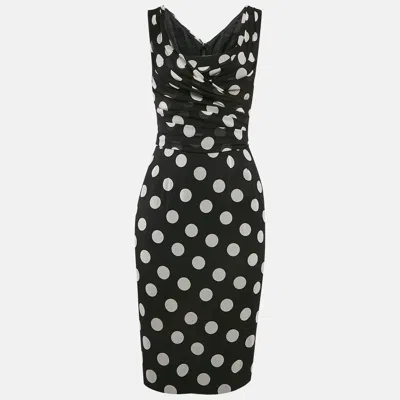 Pre-owned Dolce & Gabbana Black Polka Dot Silk Draped Sleeveless Short Dress S