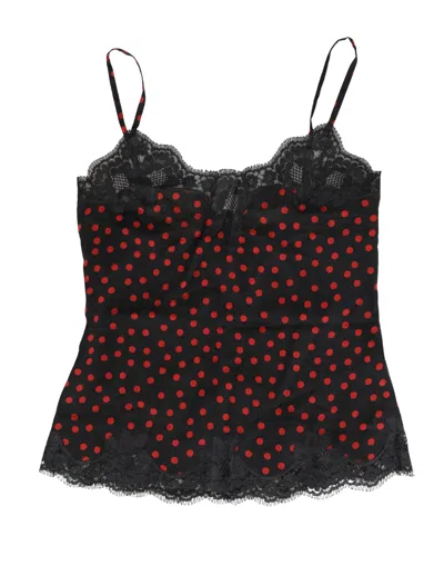 Dolce & Gabbana Black Polka Dot Silk Tank Camisole Top Women's Sleepwear In Multi