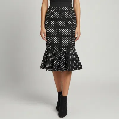 Pre-owned Dolce & Gabbana Black Polka Dot Stretch Cotton Trumpet Skirt Xs