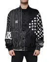 Dolce & Gabbana Black Polka Dot Stripe Nylon Bomber Jacket In Black And White