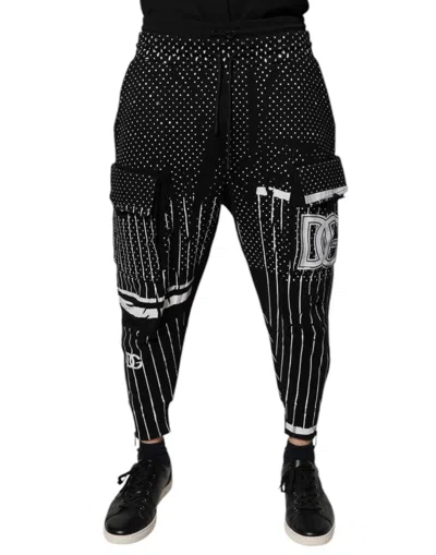 Pre-owned Dolce & Gabbana Black Polka Dot Stripes Cargo Jogger Sweatmen's Men's Pants () In Multi