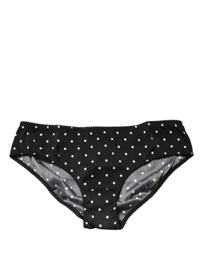 Dolce & Gabbana Black Polka Dots Mid Waist Brief Panty Women's Underwear In Blue