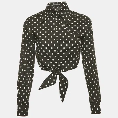 Pre-owned Dolce & Gabbana Black Polka Dots Print Cotton Tie-up Shirt S