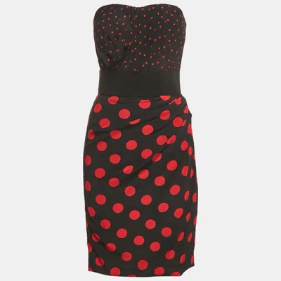 Pre-owned Dolce & Gabbana Black Polka Dots Print Silk Strapless Mini Dress M