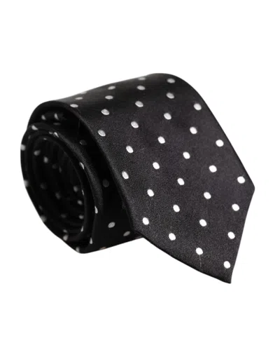 Pre-owned Dolce & Gabbana Black Polka Dots Silk Adjustable Neckmen's Men's Tie ()