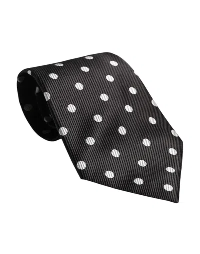 Pre-owned Dolce & Gabbana Black Polka Dots Silk Adjustable Neckmen's Men's Tie ()