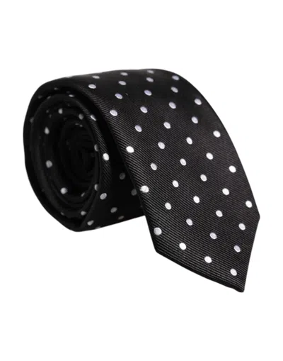 Pre-owned Dolce & Gabbana Black Polka Dots Silk Adjustable Neckmen's Men's Tie ()