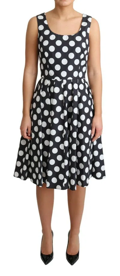 DOLCE & GABBANA DOLCE & GABBANA BLACK POLKA DOTTED COTTON A-LINE WOMEN'S DRESS