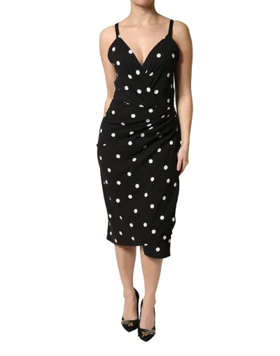 Dolce & Gabbana Black Polka Dotted Viscose Sheath Dress
