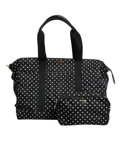 Pre-owned Dolce & Gabbana Black Polkadot Nylon Shoulder Baby Tote Diaper Women's Bag ()