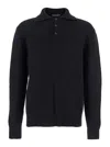 Dolce & Gabbana Men Black Sweater With Polo Collar And Back Logo Patch In Wool Man In Black