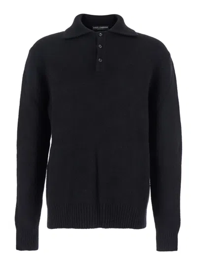 DOLCE & GABBANA BLACK POLO COLLAR SWEATER